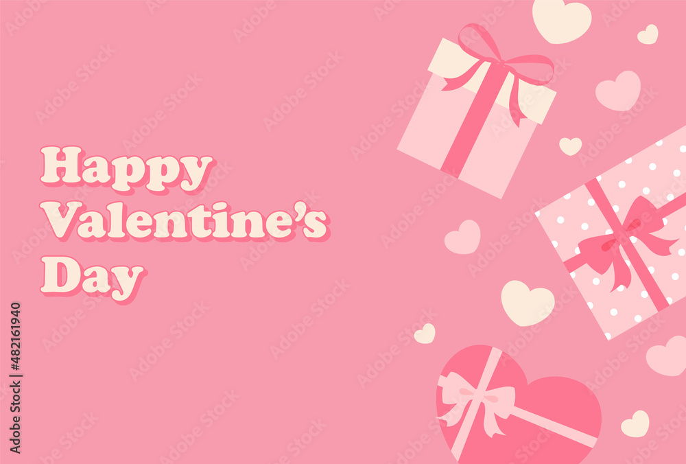 vector background with hearts and gift boxes for Valentine's day banners, greeting cards, flyers, social media wallpapers, etc.