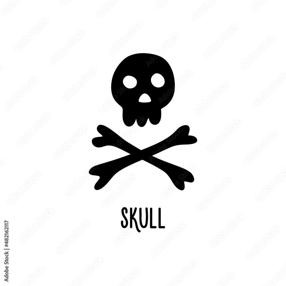 Pirate skull and bones clipart in a simple flat style on a white ...