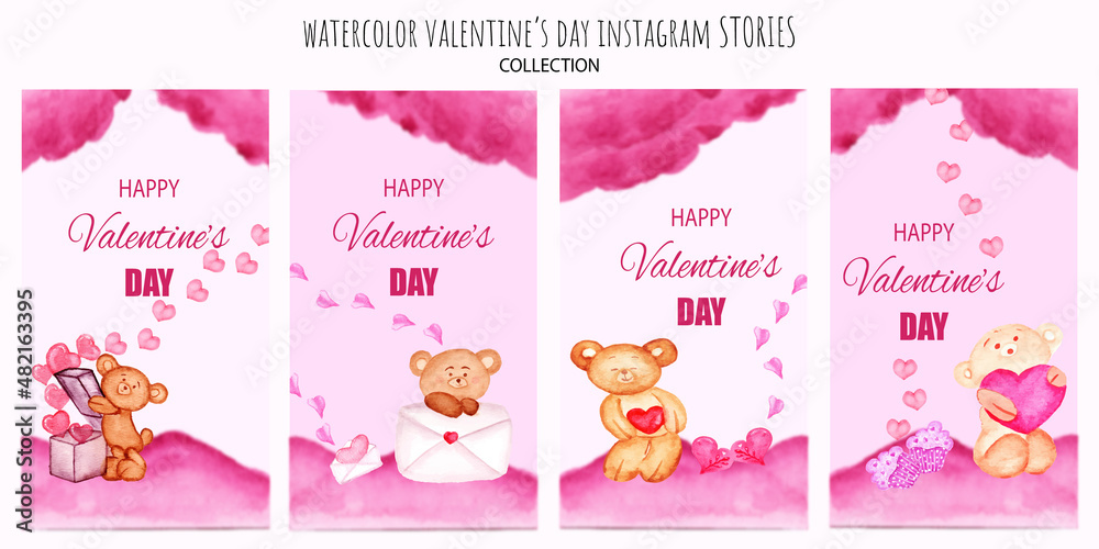hand drawn set of valentine instagram stories
