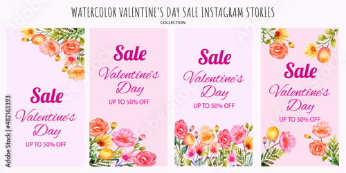 hand drawn set of valentine sale instagram stories