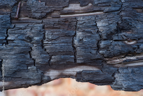 The charred texture of burnt wood, burnt wood background