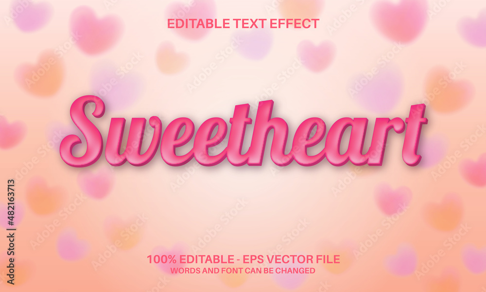 Sweetheart editable text effect with blur pastel background for valentines day greeting card
