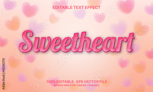 Sweetheart editable text effect with blur pastel background for valentines day greeting card
