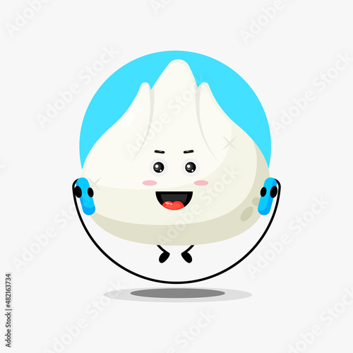 Cute dumpling character make gym by jumping rope