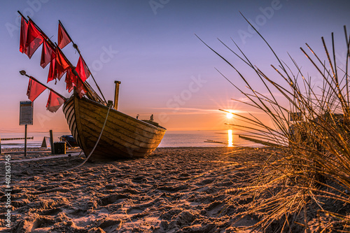 Bild auf Leinwand Fishing boat on the beach of Ahlbeck on Usedom