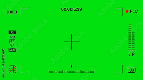 Green colored chroma key camera rec frame viewfinder overlay background screen flat style design vector illustration. Chroma key VFX screen camera overlay abstract background concept for video footage