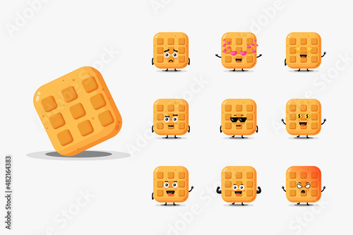 Cute waffle character design set