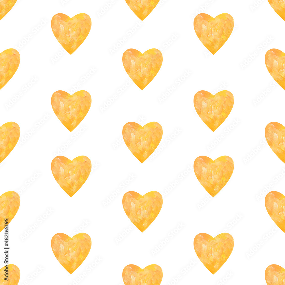 seamless pattern of multicolored hearts on a white background.