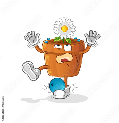 flower pot hiten by bowling cartoon. cartoon mascot vector