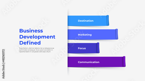 Four multicolored stripes for timeline or menu concept. Creative infographic design template. Vector illustration for presentation, banner, report, brochure.