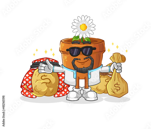 flower pot rich arabian mascot. cartoon vector