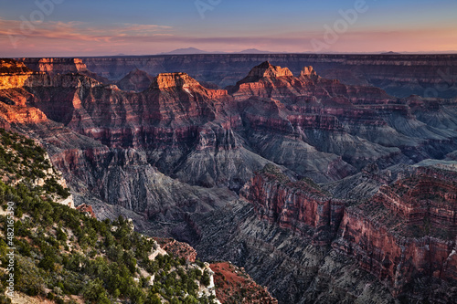 Bright Angel Point on Grand Canyon at sunset