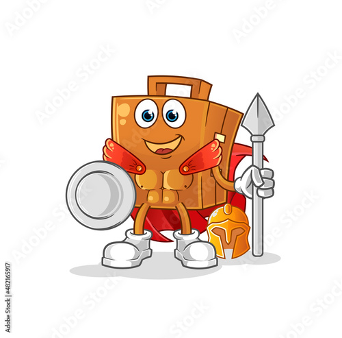 suitcase spartan character. cartoon mascot vector