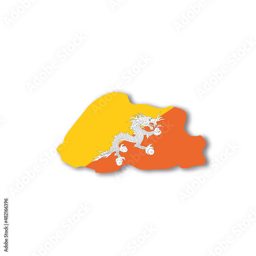 Bhutan national flag in a shape of country map