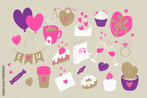 Collection of cute illustrations for Valentine's Day cards design