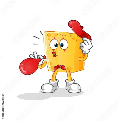 cheese pantomime blowing balloon. cartoon mascot vector