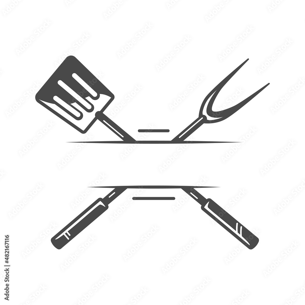 Fototapeta premium Barbeque Spatula and Fork isolated on white background. BBQ Concept. Barbecue Grill Icon. Vector illustrations