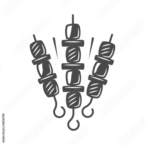 Vintage Barbeque Kebab isolated on white background. BBQ Concept. Barbecue Grill Icon. Vector illustrations