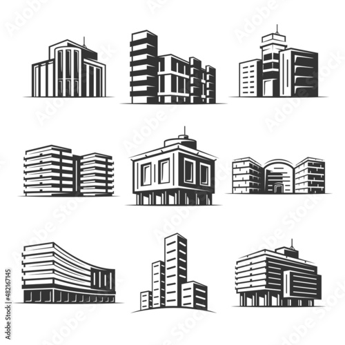 Set of elements of the building isolated on white background. Symbols for building design logos and emblems. Vector illustration
