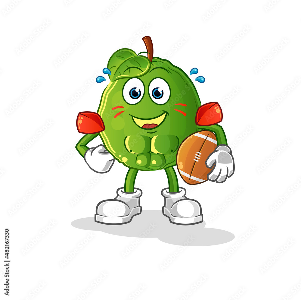 Obraz premium guava playing rugby character. cartoon mascot vector