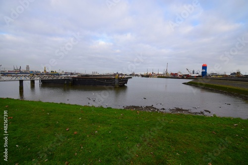 Moorings in the industrial port of Rotterdam