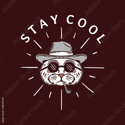 illustration of a cat head in sunglasses and smoking a cigarette pipe
