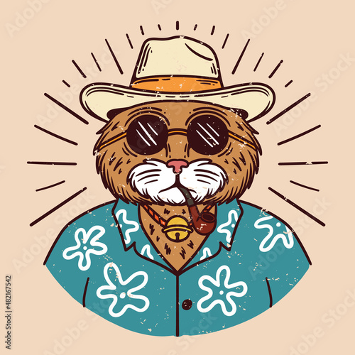 illustration of a cool cat in sunglasses and smoking a cigarette pipe