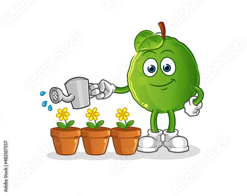 guava watering the flowers mascot. cartoon vector