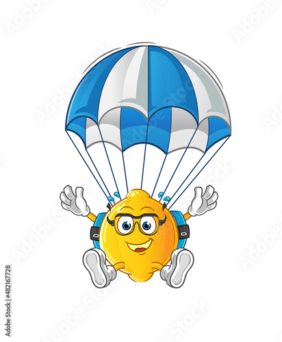 Fototapeta Naklejka Na Ścianę i Meble -  lemon skydiving character. cartoon mascot vector