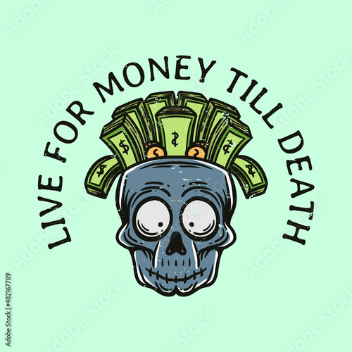 vintage style money brain zombie head illustration