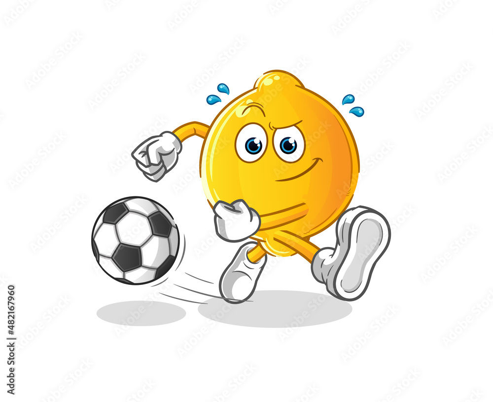 Fototapeta premium lemon kicking the ball cartoon. cartoon mascot vector