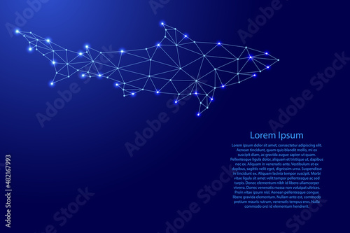 Shark, silhouette from futuristic polygonal blue lines and glowing stars for banner, poster, greeting card. Vector illustration.