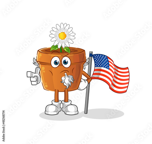 flower pot uncle sam character. cartoon mascot vector