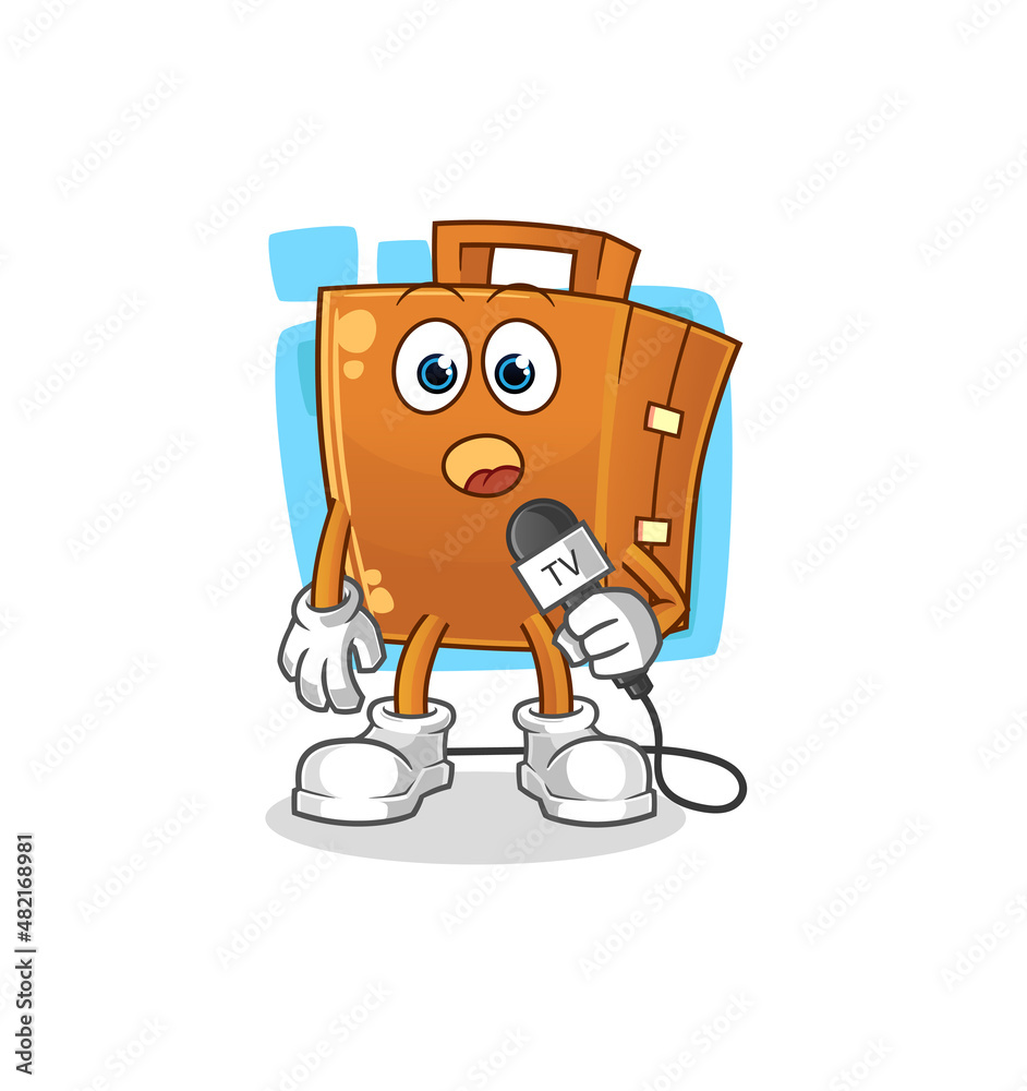 suitcase tv reporter cartoon. cartoon mascot vector