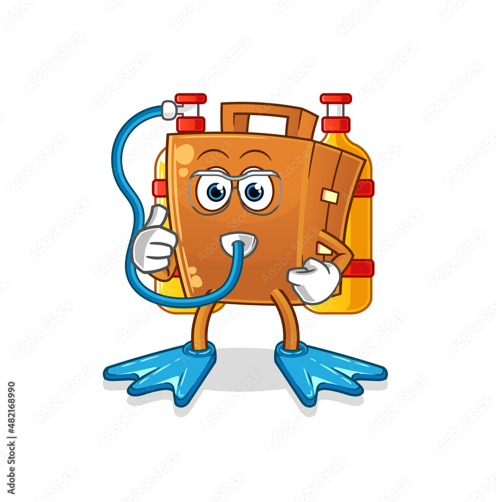 suitcase diver cartoon. cartoon mascot vector
