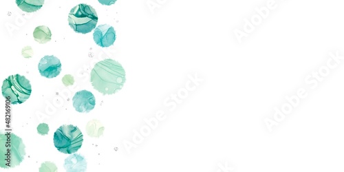 春夏用のアルコールインクアート抽象背景）緑のマーブル柄の丸　ビー玉　銀色　ナチュラル　白背景 photo