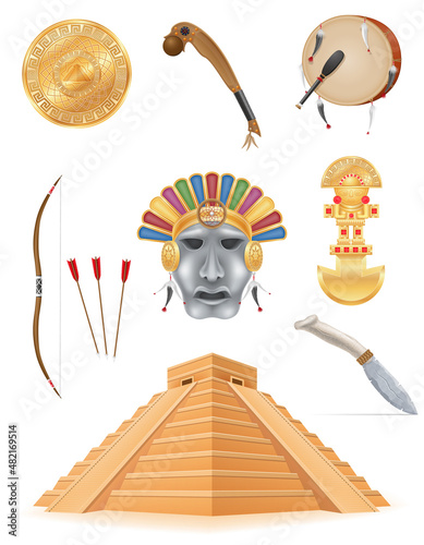 ancient objects and attributes of the maya vector illustration