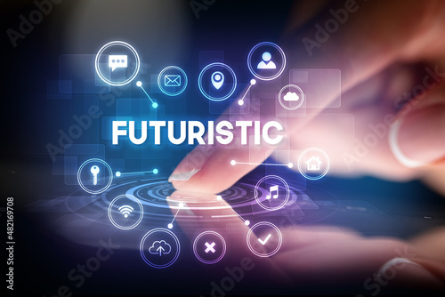 Wallpaper Mural Finger touching tablet with web technology icons concept Torontodigital.ca