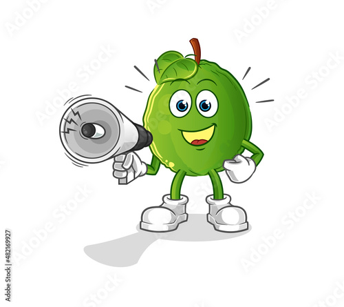 guava holding hand loudspeakers vector. cartoon character