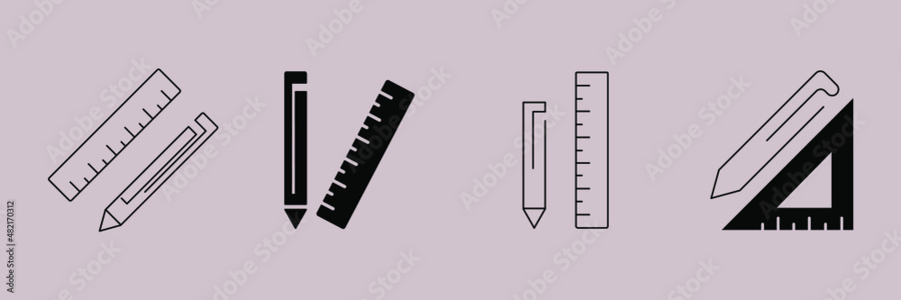 Fototapeta premium Pencil and ruler icons symbol vector elements for infographic web