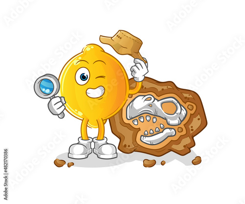 lemon archaeologists with fossils mascot. cartoon vector
