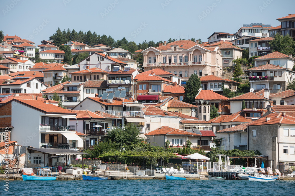 Small houses on the coast of the Lake Ohrid