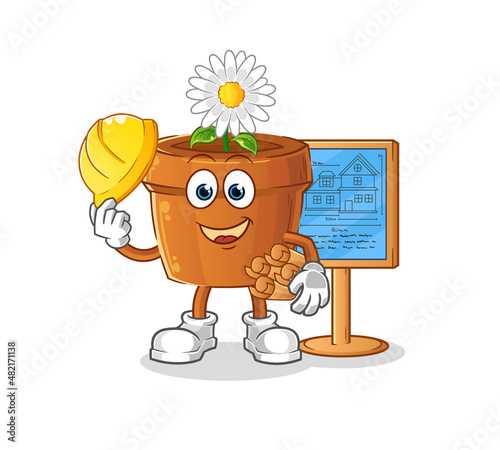 flower pot Architect illustration. character vector