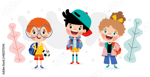 Education Concept With Cartoon Students