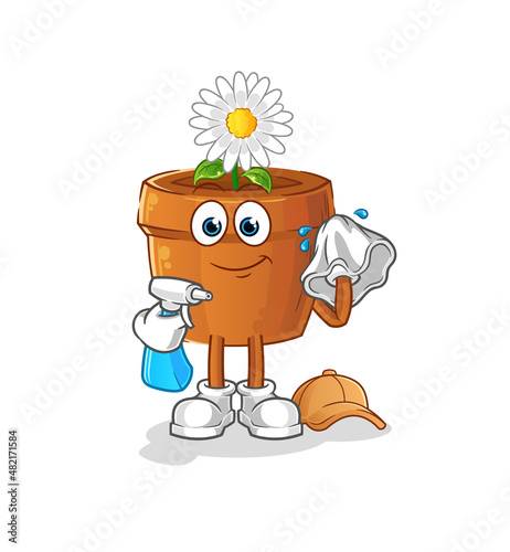 flower pot cleaner vector. cartoon character