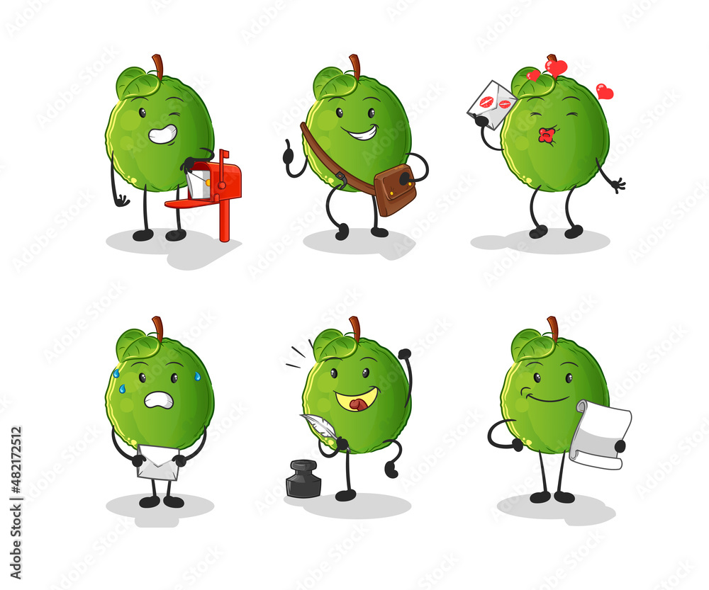 guava postman set character. cartoon mascot vector guava postman set character. cartoon mascot vector