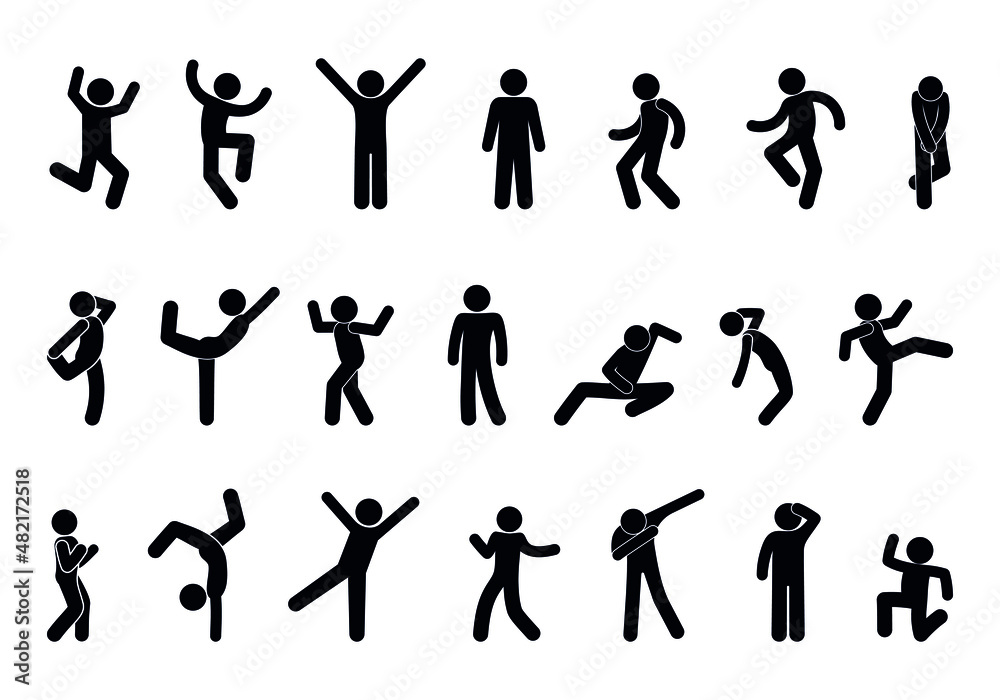 stick figure poses, icon man, stickman set, isolated people silhouettes various gestures
