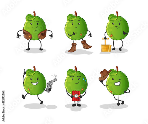 guava cowboy group character. cartoon mascot vector