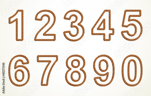 Vector wooden numbers isolated on white background