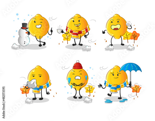 lemon in cold weather character mascot vector